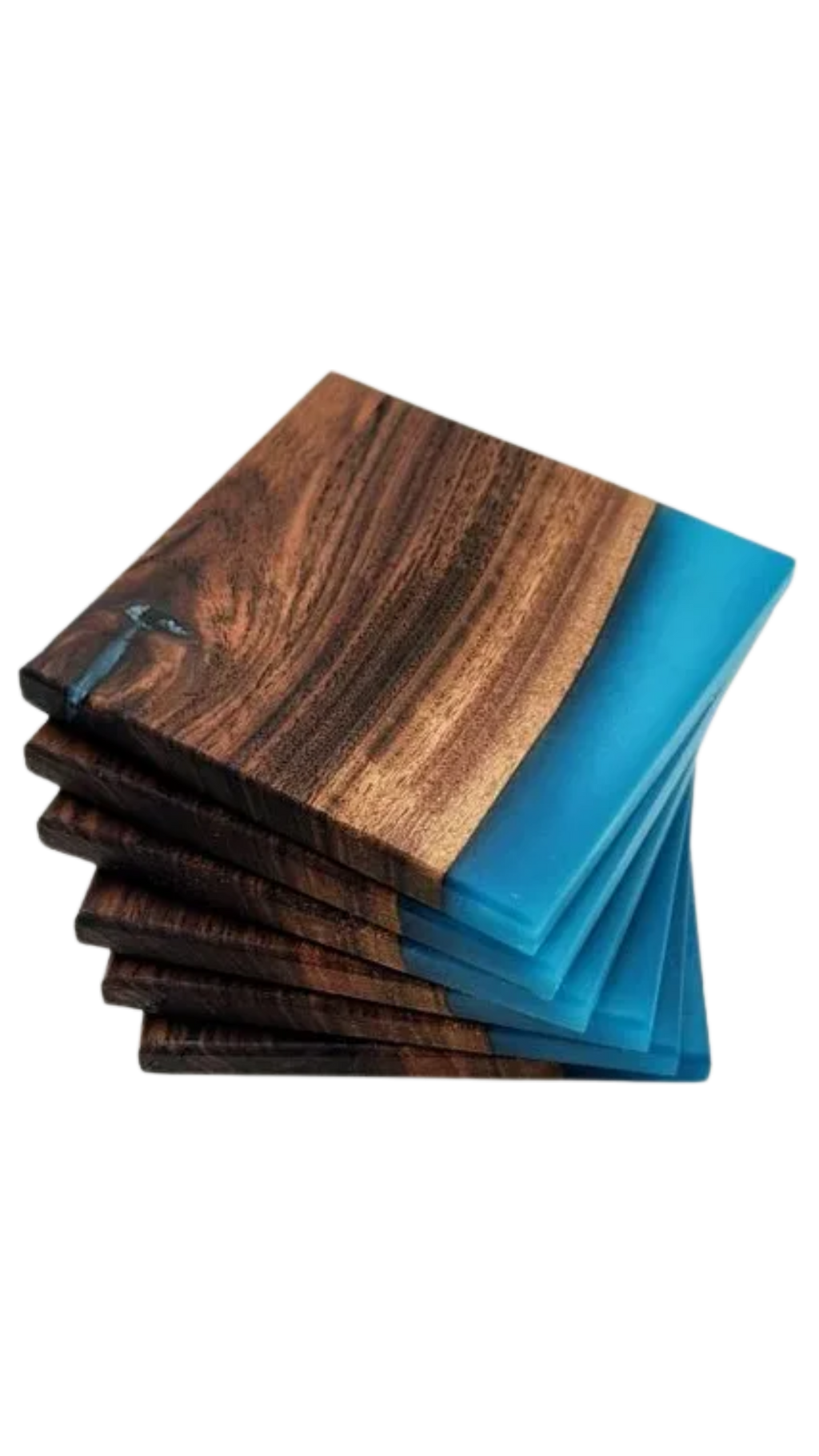 Continuous Grain Black Walnut & Caribbean Blue Epoxy | Set of 6 (C)